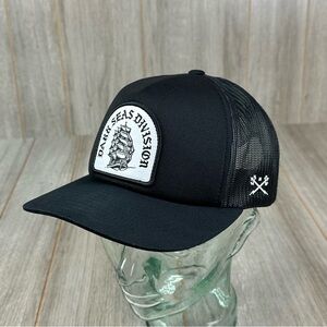 Dark Seas Snap Back Hat Clipper Nautical Mesh Trucker Cap Sailboat Black